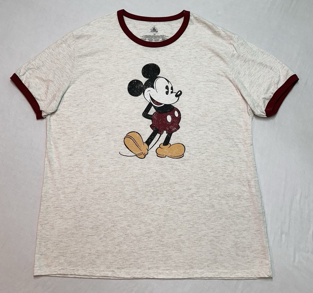 Disney Mickey Mouse Classic Men’s XXL Off White Vintage Look Heather T-Shirt