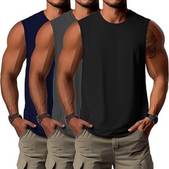 Ficerd 3 Pack Men’s Big Tall Tank Top Cotton Moisture Wicking Muscle Shirts LRG
