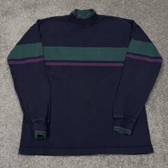 Vintage LL Bean Shirt Men Large Blue Outdoor Hike 80s 90s Striped Mock Neck USA