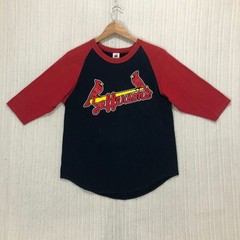Badger Sport Mens S Cardinals Jeffersons Raglan Baseball Tee Navy Red 3/4 Sleeve