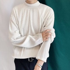 Mens Casual Pleated Drape Half Turtleneck T Shirt for Daily Wear and Commuting