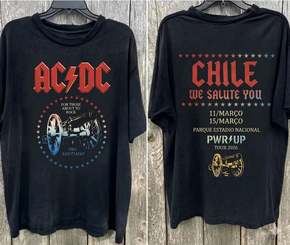 AC DC Chile PWR Up Tour 2026 T-Shirt Two Sided 1pc Black