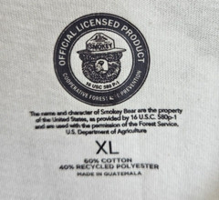 SMOKEY THE BEAR UNISEX T-SHIRT CREW NECK STRAIGHT HEMLINE WHITE SIZE XL #4178