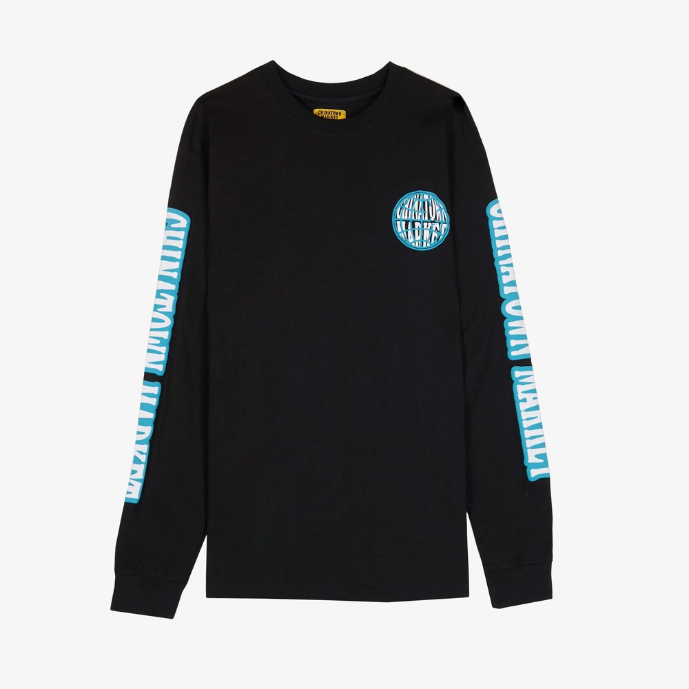 Chinatown Market Men’s Black Globe Logo Long Sleeve Shirt Rare NWT
