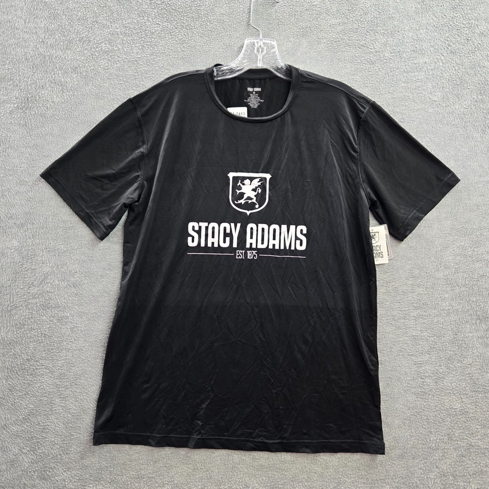 Stacy Adams Men Shirt Medium Black Logo Short Sleeve Crew Neck NWT