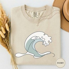 Ocean Wave Beach Line Art Minimalist Coastal Marine Comfort Tee