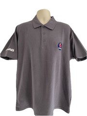 Mens Rich Cotton Polo TShirt SAAB Embroidered Chest Roundel & Sleeve Solid Grey