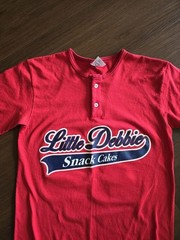 vintage 90s Y2k Little Debbie red sports tee gender neutral t-shirt Small Cakes