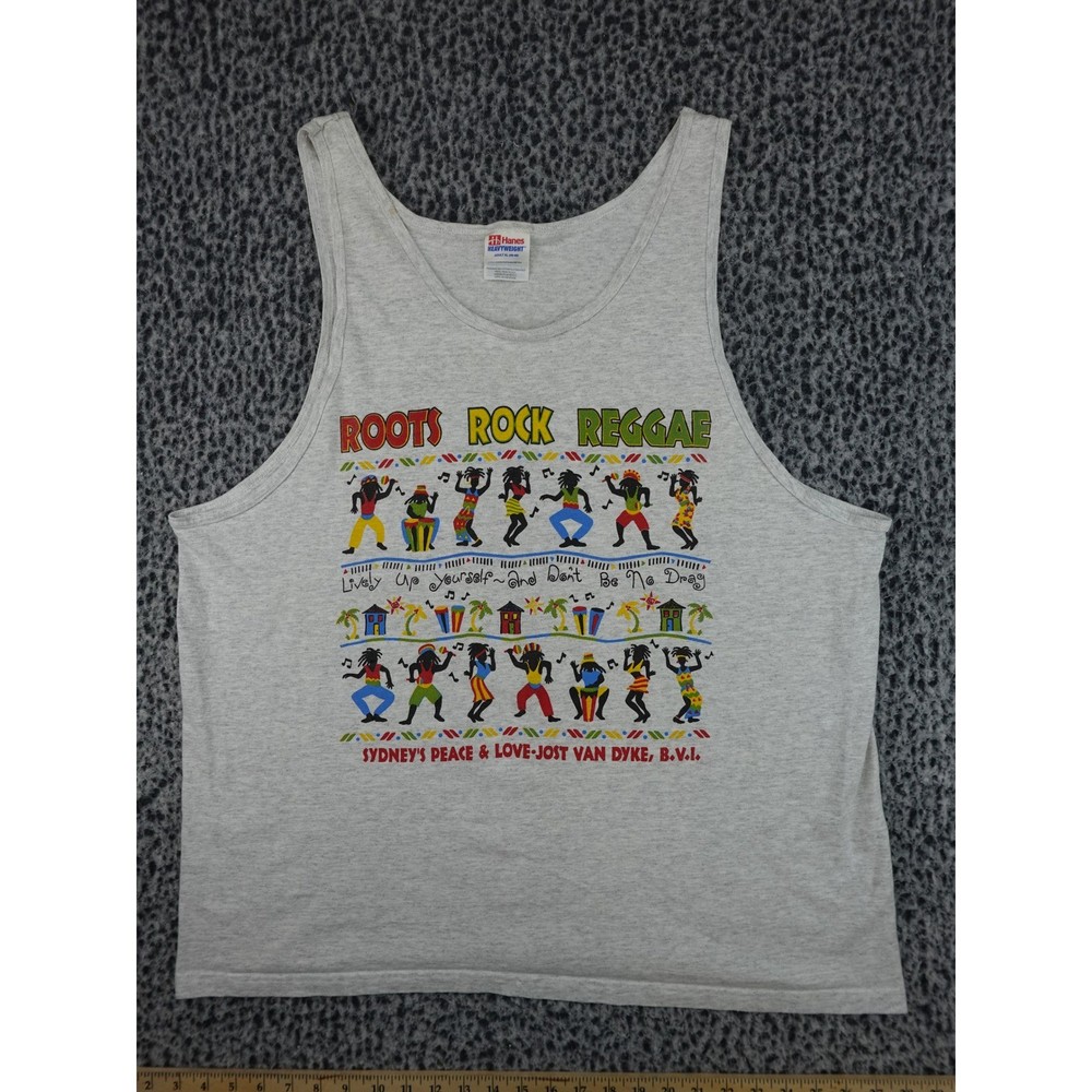 Hanes Tank Top Mens XL Gray Roots Rock Reggae Lobster Jost Van Dyke BVI