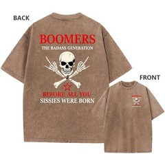 Vintage Washed Oversized Tee, “Badass Generation” Skull Print Unisex T-Shirt