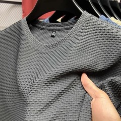 Men’s Bamboo Ice Silk Mesh T-shirt Summer Short Sleeve Slim Fit Casual Top