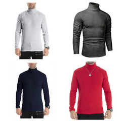 Men Lightweight Long Sleeve Knitted Pullover Tops Turtleneck base layer T-Shirts