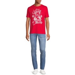 HOLIDAY TIME MEN’S HANGING WITH CLAUS GRAPHIC T-SHIRT RED L (42-44) NWT [CHR24]