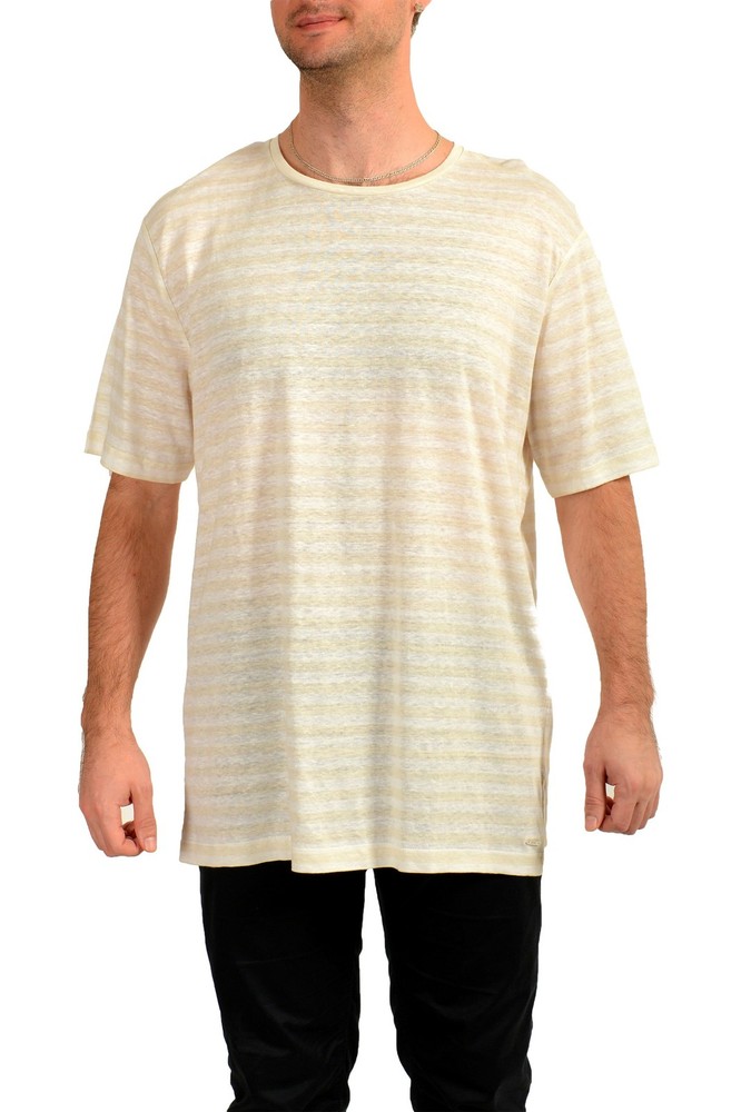 Hugo Boss Men’s “T-Tesar 59” 100%Linen Striped Short Sleeve T-Shirt US 2XL IT 56