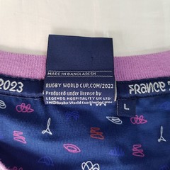 RUGBY WORLD CUP FRANCE 2023 MENS SIZE L PURPLE COTTON T-SHIRT EMBROIDERED LOGO