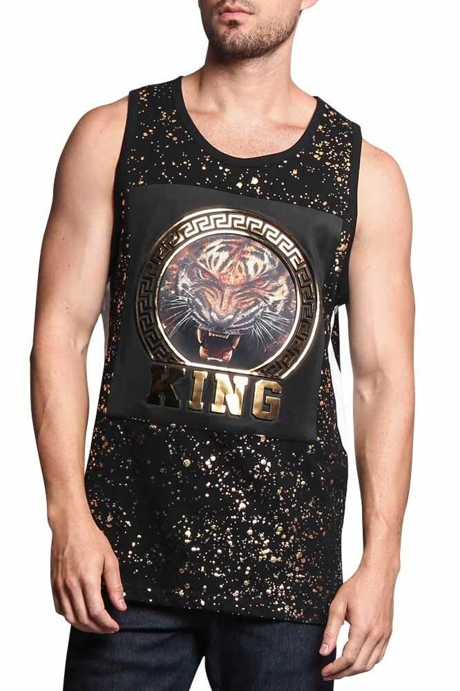 Men’s Tiger King 3D Embossed Foil Print Sleeveless T-shirts Tank Top TT54-I9H