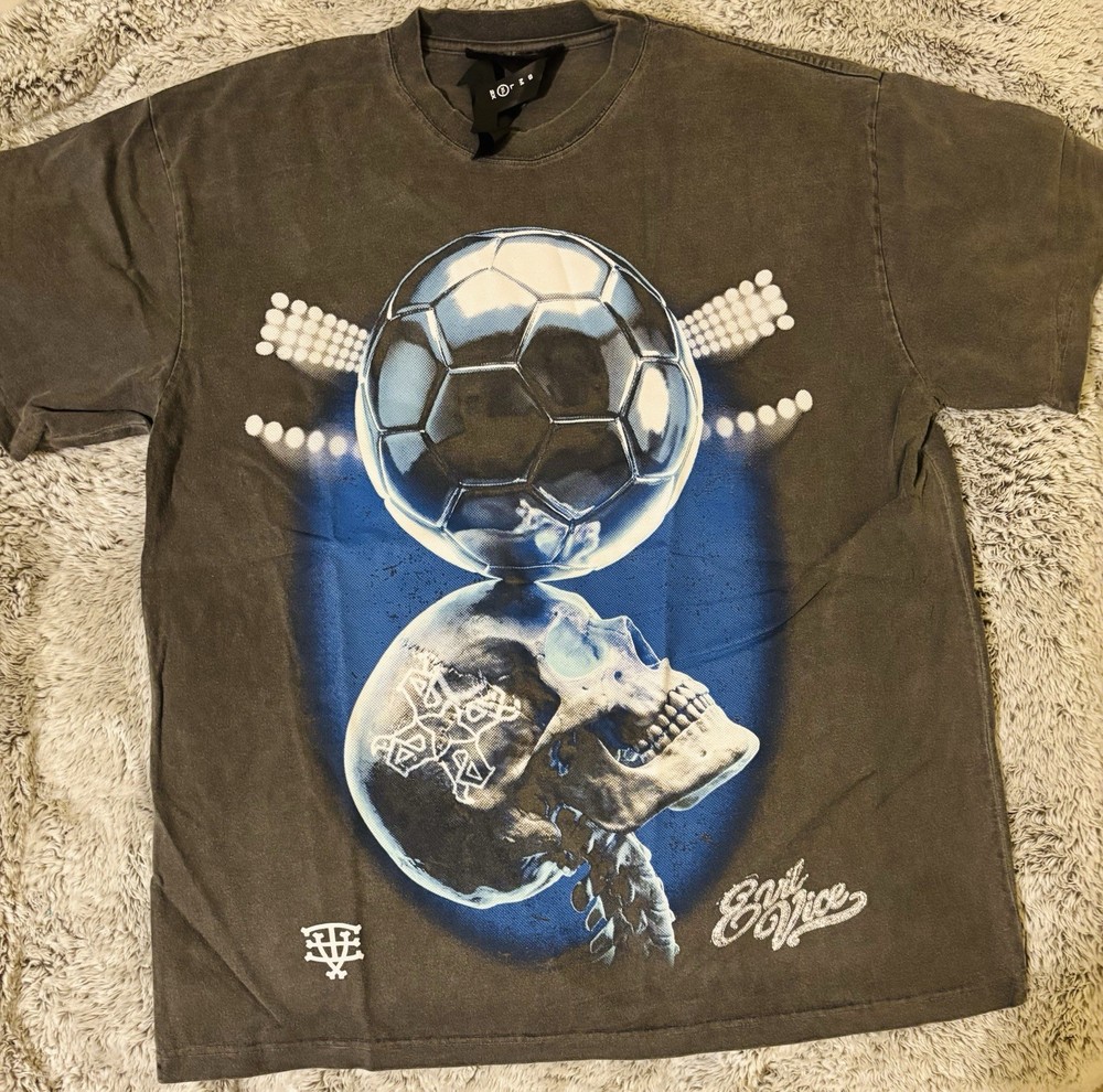 Evil Vice Soccer Skull Graphic T-Shirt Black Double Sided Heavyweight New
