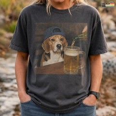 Beagle Drinking Beer Funny Dog T-Shirt Sarcastic Meme Graphic Tee Gift