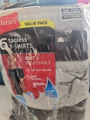 Hanes Tagless T-Shirts Crew Neck Black Blue Gray Size 3XL Bag 6 Count