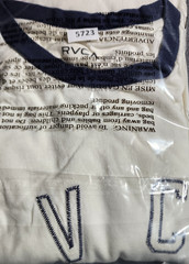 RVCA T-Shirt Men Medium Off White Blue Crew Neck Long Sleeve Tee Logo Pull Over