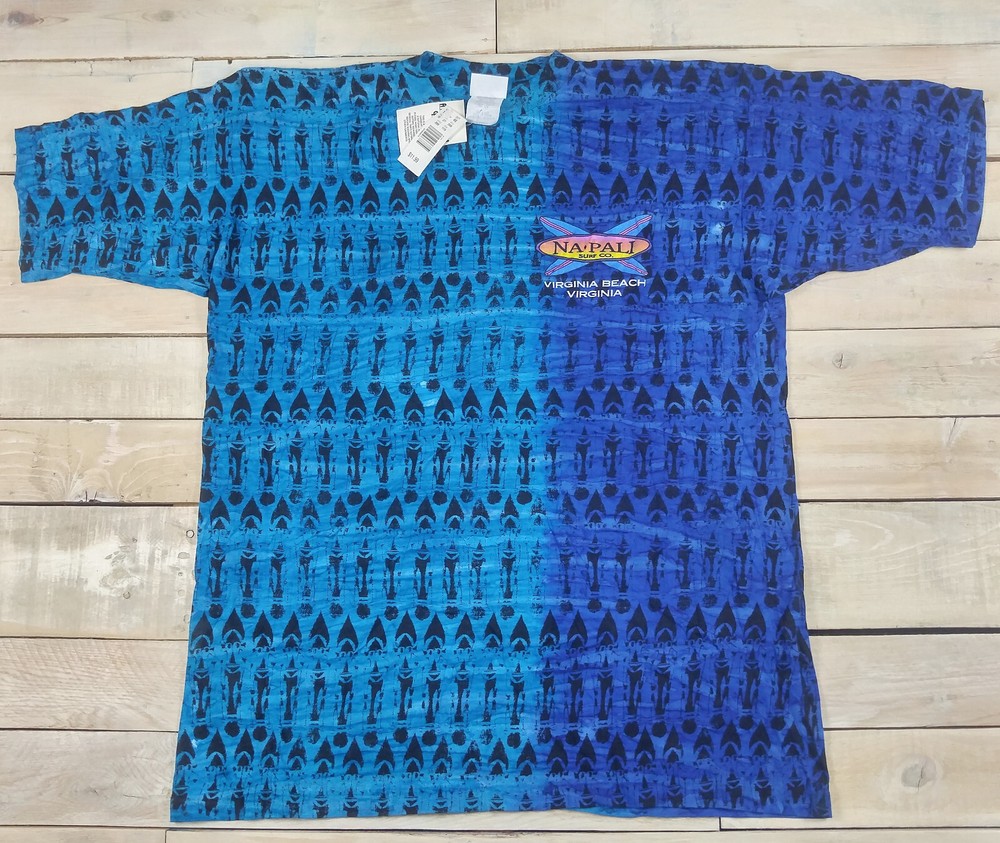 New Vintage 90s NA’PALI Surf Co. Virginia Beach Tie Dye All Over Print Tee L