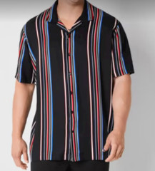 Shaquille XLG Big/Tall Mens Black / Brown Multi Striped SS Button2XLT, 3XLT, 4XL