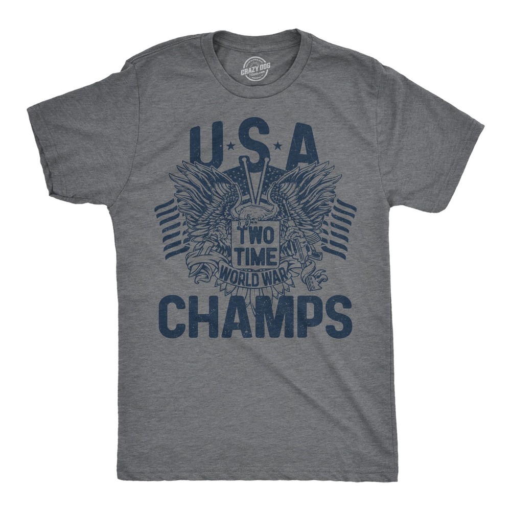 Mens Funny T Shirts USA Two Time World War Champs Sarcastic Fourth Of July