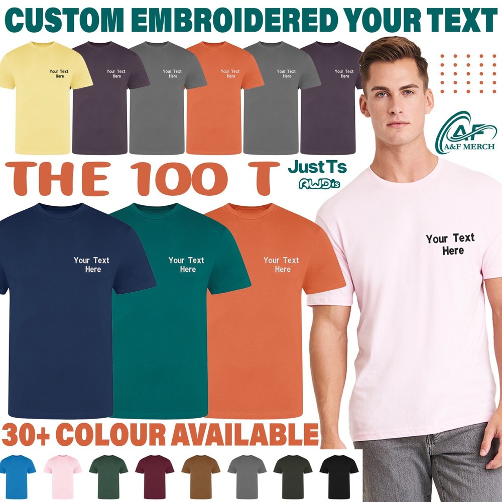 Personalised Custom Embroidered Just Ts Awdis The 100 Modern Fit T-Shirt Sports