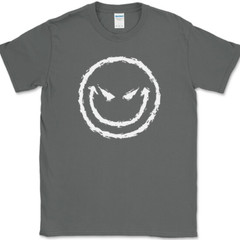 Evil Smiley Face T-Shirt Funny Rebel Biker Humor Sarcastic DJ Club Tee