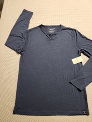 Lucky Brand Venice Burnout Mens M Long Sleeve Henley Shirt Denim Blue NWT