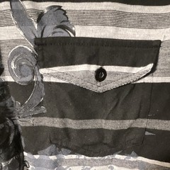 Denim & Rivers T-Shirt Black Gray Striped Men’s V-Neck Pocket Short Sleeve M
