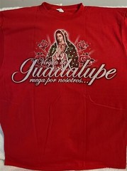 VIRGEN DE GUADALUPE PRAY FOR US RUEGA POR NOSOTROS ROSE FLOWER RED T-SHIRT SHIRT