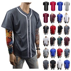 Mens Baseball Plain Jersey T-Shirt Button Sports Fashion Casual Shirt & Jacket