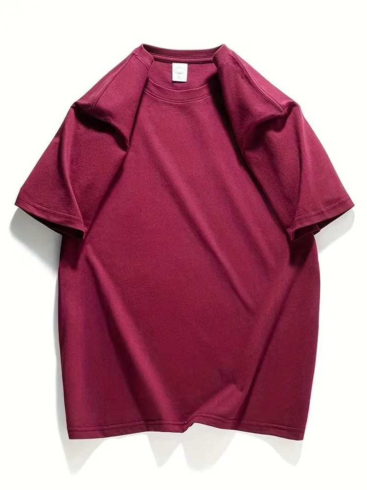 Men’s Classic Solid Plain Cotton Round Hem Scallop Essentials Tshirt S-2XL