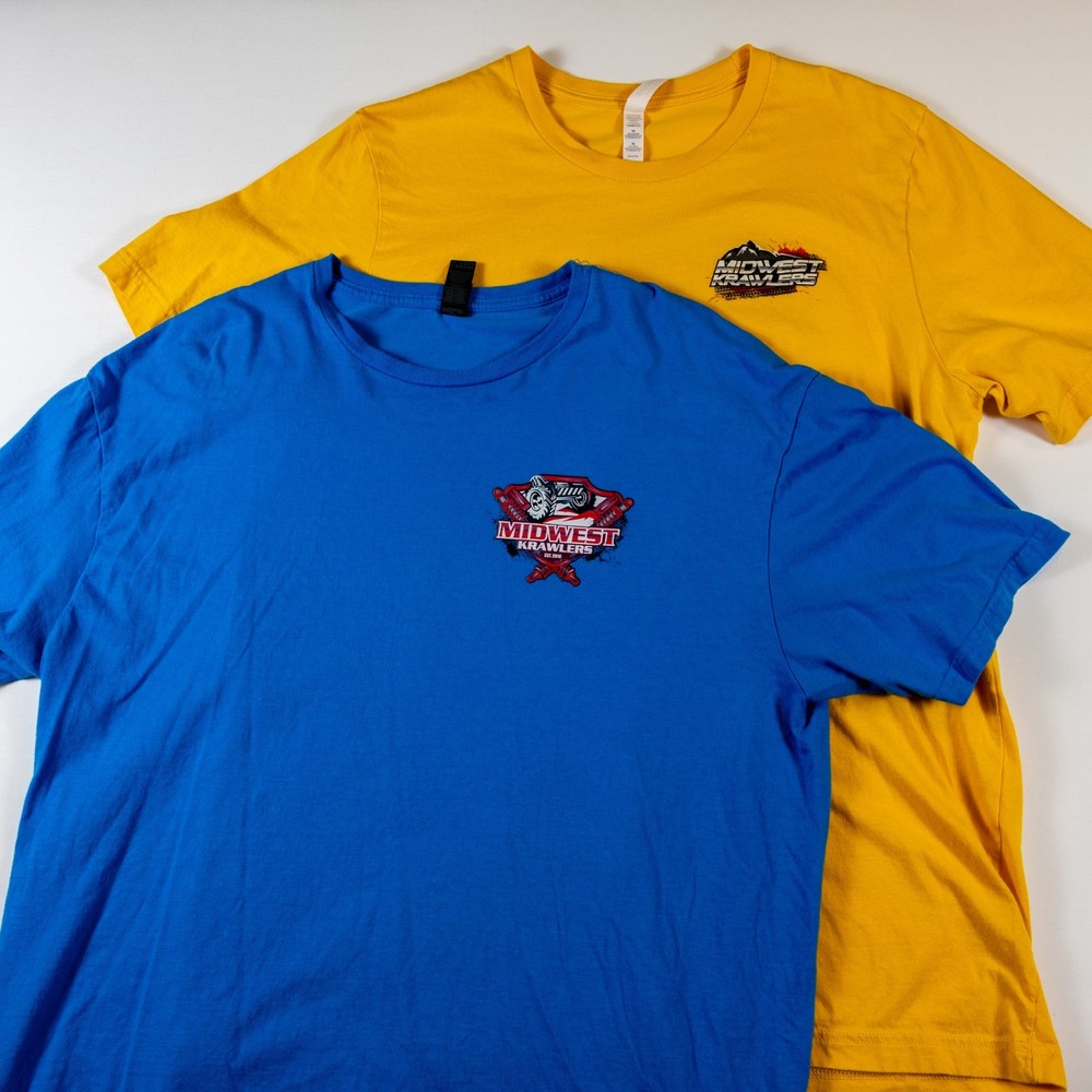 T Shirt Mens XL Off Road Jeep Club Midwest Krawlers (Lot of 2) Blue & Yellow