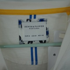 Denim & Flower Pocket T-Shirt Mens Medium White Striped Short Sleeve NWT