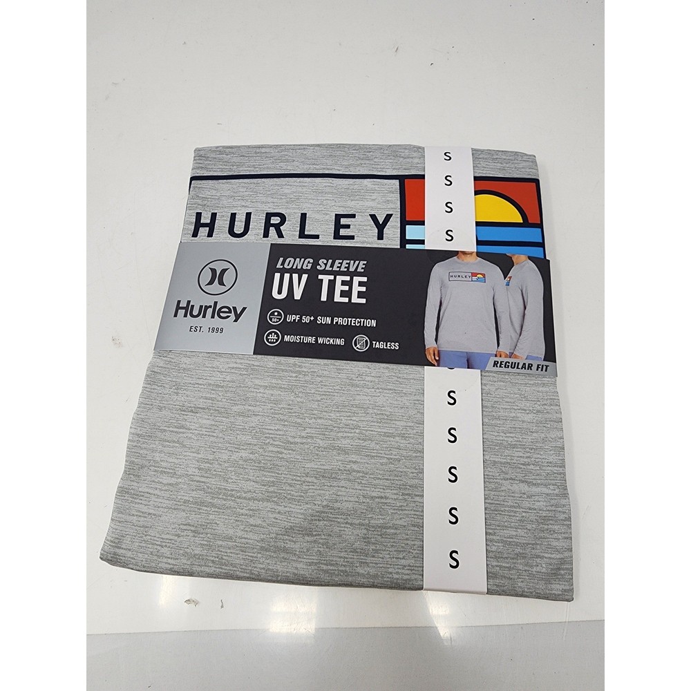 Hurley Mens Regular Fit Long Sleeve UV Tee Grey Poly Blend Athletic Size Small