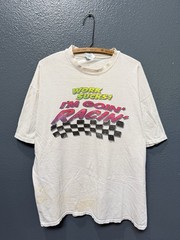 Vintage 90’s Hanes Work Sucks I’m Racing White Tee Shirt Size 2XL