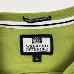 Weekend Offender T Shirt Mens Large Green Chest Stripe Logo Casual Crew Neck