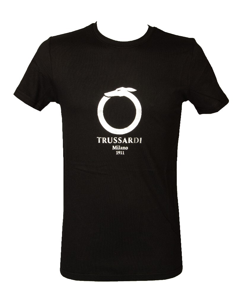 TRUSSARDI Men’s Short Sleeve Crew Neck Logo Print Pure Cotton Arts T-Shirt