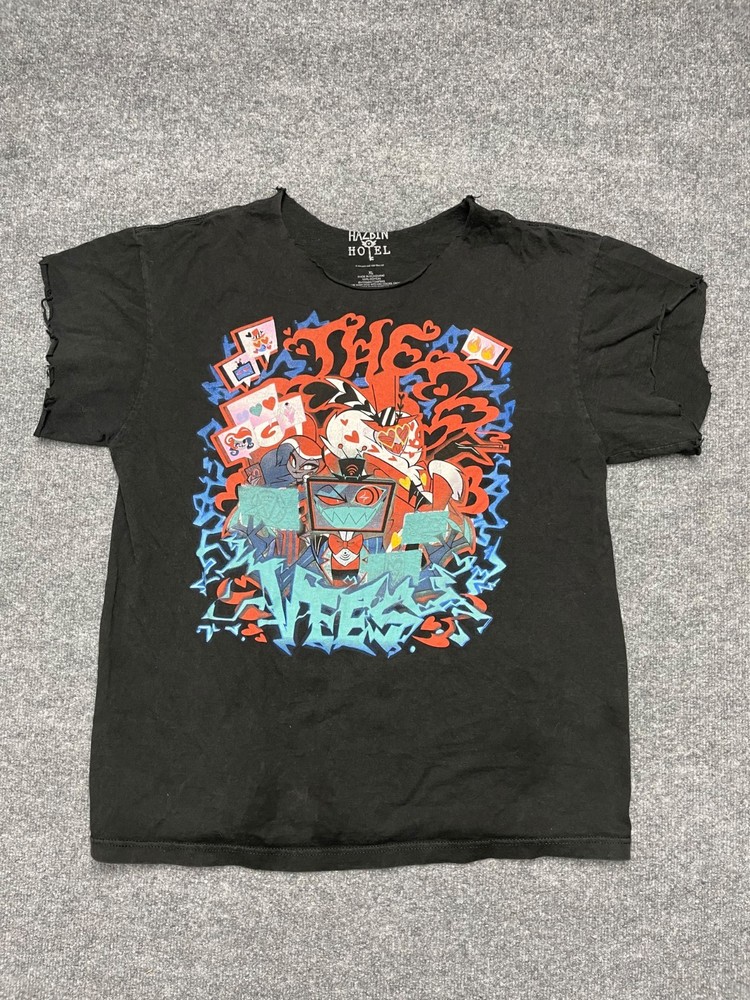 Hazbin Hotel Vox Graphic T-Shirt XL Black Anime Cartoon Streetwear A24…