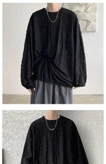 Men’s Distressed Hole Long Sleeve T-Shirt Hip Hop Oversized Harajuku Streetwear