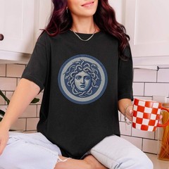 Blue Medusa Mosaic T-Shirt | Greek Mythology Gorgon Head Graphic Tee Shirt