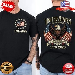 250 Years American Flag Bald Eagle 250th Anniversary USA T-Shirt (S-5XL)