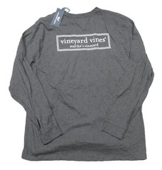 Vineyard Vines Men’s Charcoal Heather Gray Box Logo Graphic L/S Pocket T-Shirt