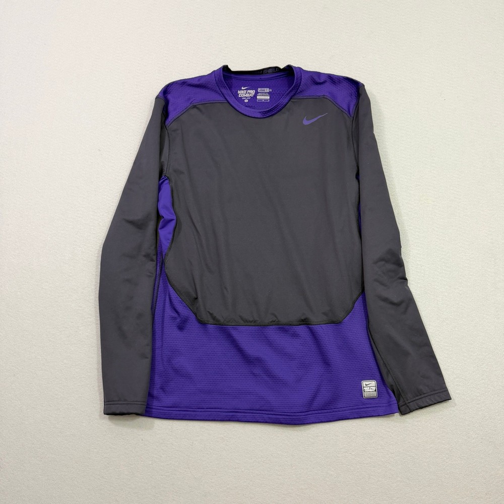 Nike Pro Combat Shirt Mens Large Purple Gray Fitted Hyperwarm Shield Performance
