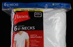Hanes Men’s Soft Breathable 6 Pack V Necks BM7 White Size: 2XL NWT