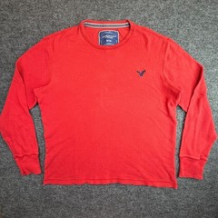 American Eagle Thermal Shirt Mens Medium Red Waffle Knit Long Sleeve Vintage Fit