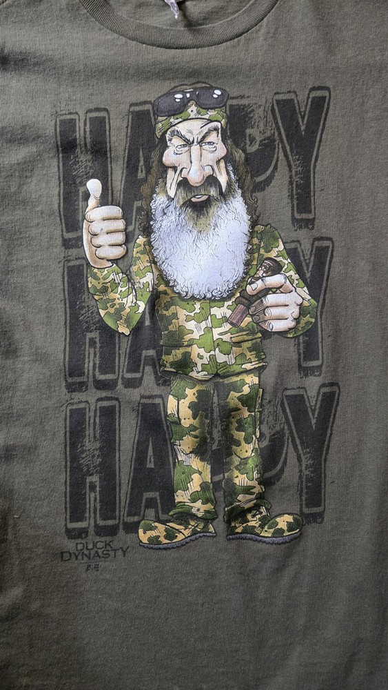 Duck Dynasty Shirt Phil Robertson Men’s Medium Olive Green Happy Happy Happy