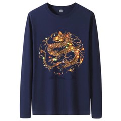 Fashion Dragon Rhinestones Diamond Long Sleeve Luxury Men Trend Cotton T-Shirt